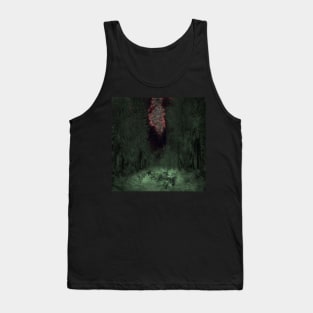 Digital collage and special processing. Mystic forest. Night, sky, stars. Light green. Tank Top